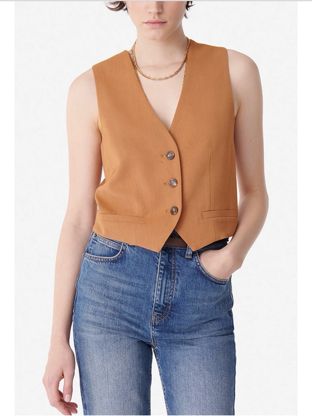 Vanessa Bruno Benson Button Front Vest Top in Caramel NWT 38